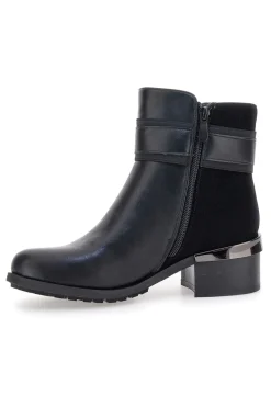 Gianmarco Venturi TR0330 schwarze Stiefeletten mit Riemen und Schnalle, mittlerer Absatz