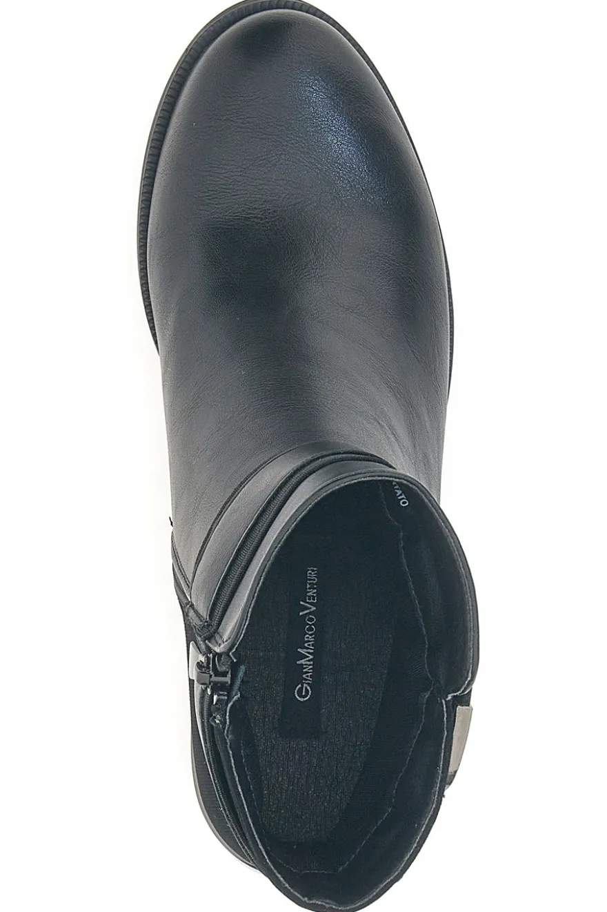 Gianmarco Venturi TR0330 schwarze Stiefeletten mit Riemen und Schnalle, mittlerer Absatz