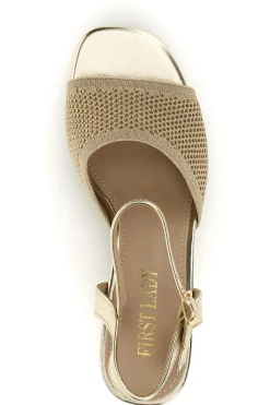 Gold Sandalen breite Ferse Riemen Erste Dame P694