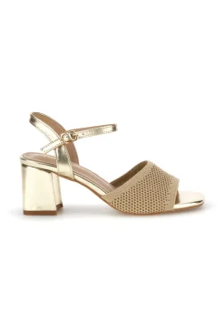Gold Sandalen breite Ferse Riemen Erste Dame P694