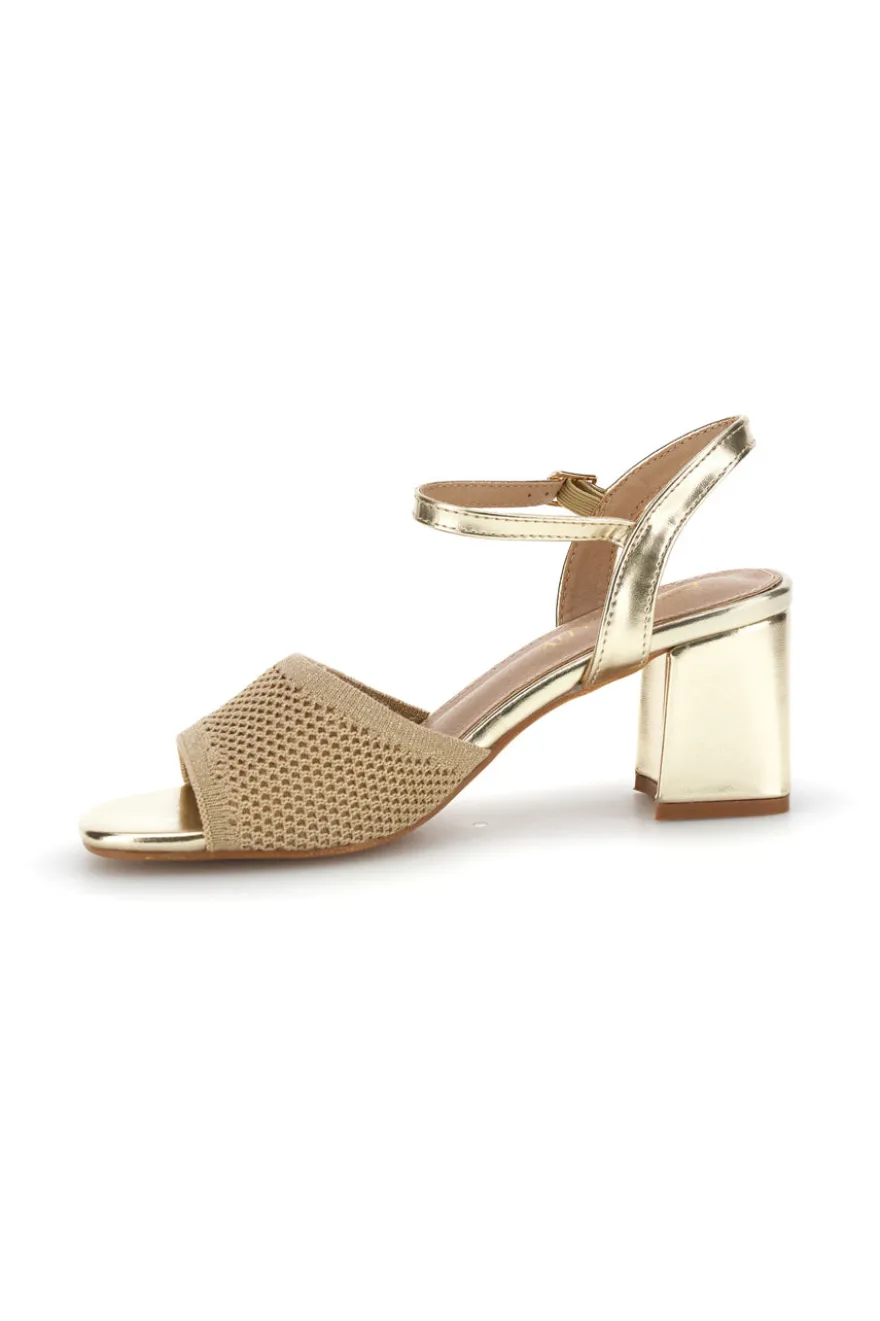 Gold Sandalen breite Ferse Riemen Erste Dame P694