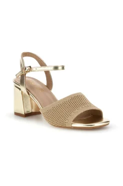 Gold Sandalen breite Ferse Riemen Erste Dame P694