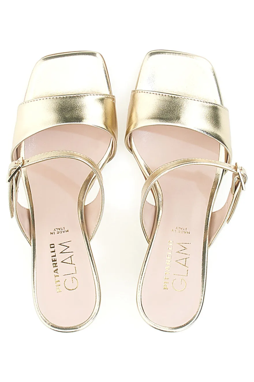 Goldene Mules-Sandalen mit Pittarello-Glam-Absatz 3631