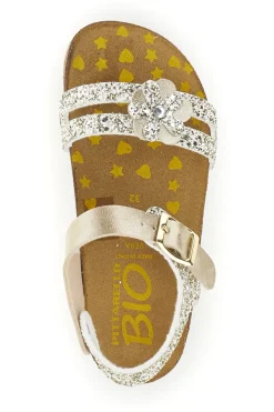 Goldfarbene Sandalen aus echtem Leder mit Glitzer Pittarello bio 257A007SR