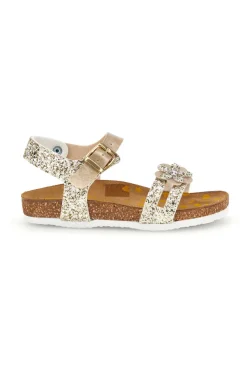Goldfarbene Sandalen aus echtem Leder mit Glitzer Pittarello bio 257A007SR