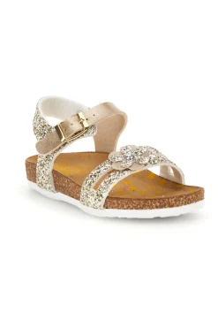 Goldfarbene Sandalen aus echtem Leder mit Glitzer Pittarello bio 257A007SR