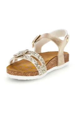 Goldfarbene Sandalen aus echtem Leder mit Glitzer Pittarello bio 257A007SR