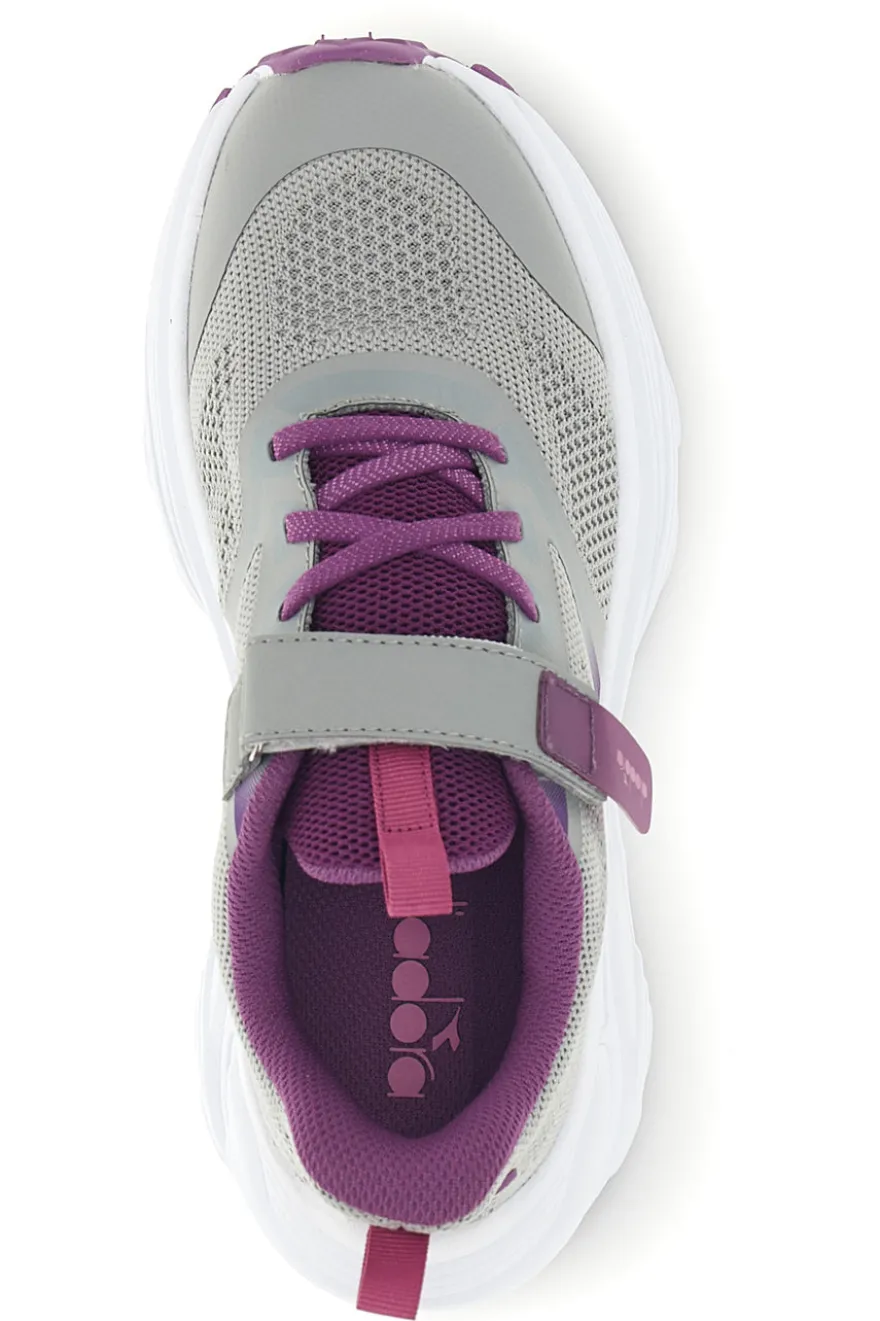 Graue Turnschuhe mit rosa Einsätzen und Klettverschluss Diadora Snipe 4 Jr