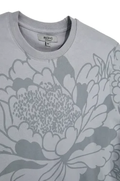 Graues Baumwoll-T-Shirt mit Blumendruck Boardman Alpha pt-m-t-9063