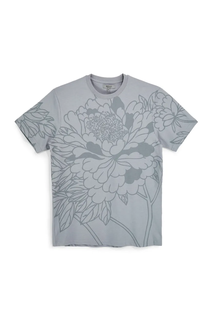 Graues Baumwoll-T-Shirt mit Blumendruck Boardman Alpha pt-m-t-9063