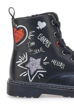 Grazia 1620 schwarze Stiefeletten mit Schriftzug und Glitzer