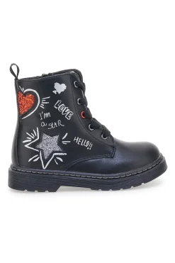 Grazia 1620 schwarze Stiefeletten mit Schriftzug und Glitzer