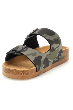Grüne Camouflage Hausschuhe mit Doppelschnalle Pitt Kinder 14606