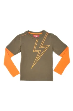 Grün-oranges Langarm-Rundhalsshirt PITT KIS 6033