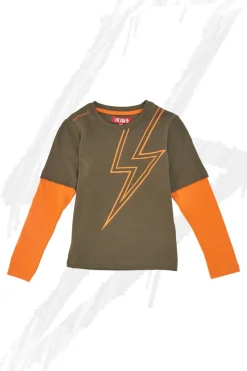 Grün-oranges Langarm-Rundhalsshirt PITT KIS 6033