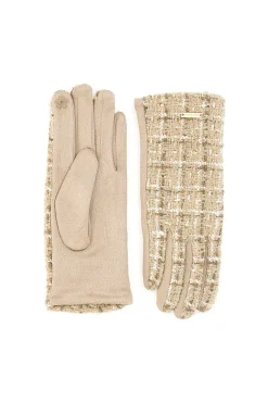 Guanti beige in tweed con touch screen Biagiotti LB25W907-20