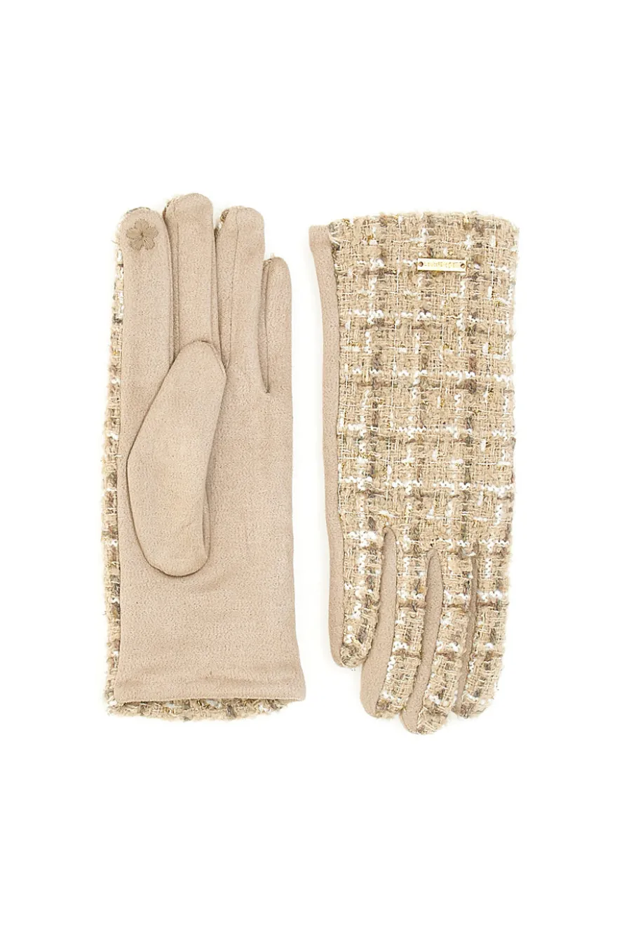 Guanti beige in tweed con touch screen Biagiotti LB25W907-20