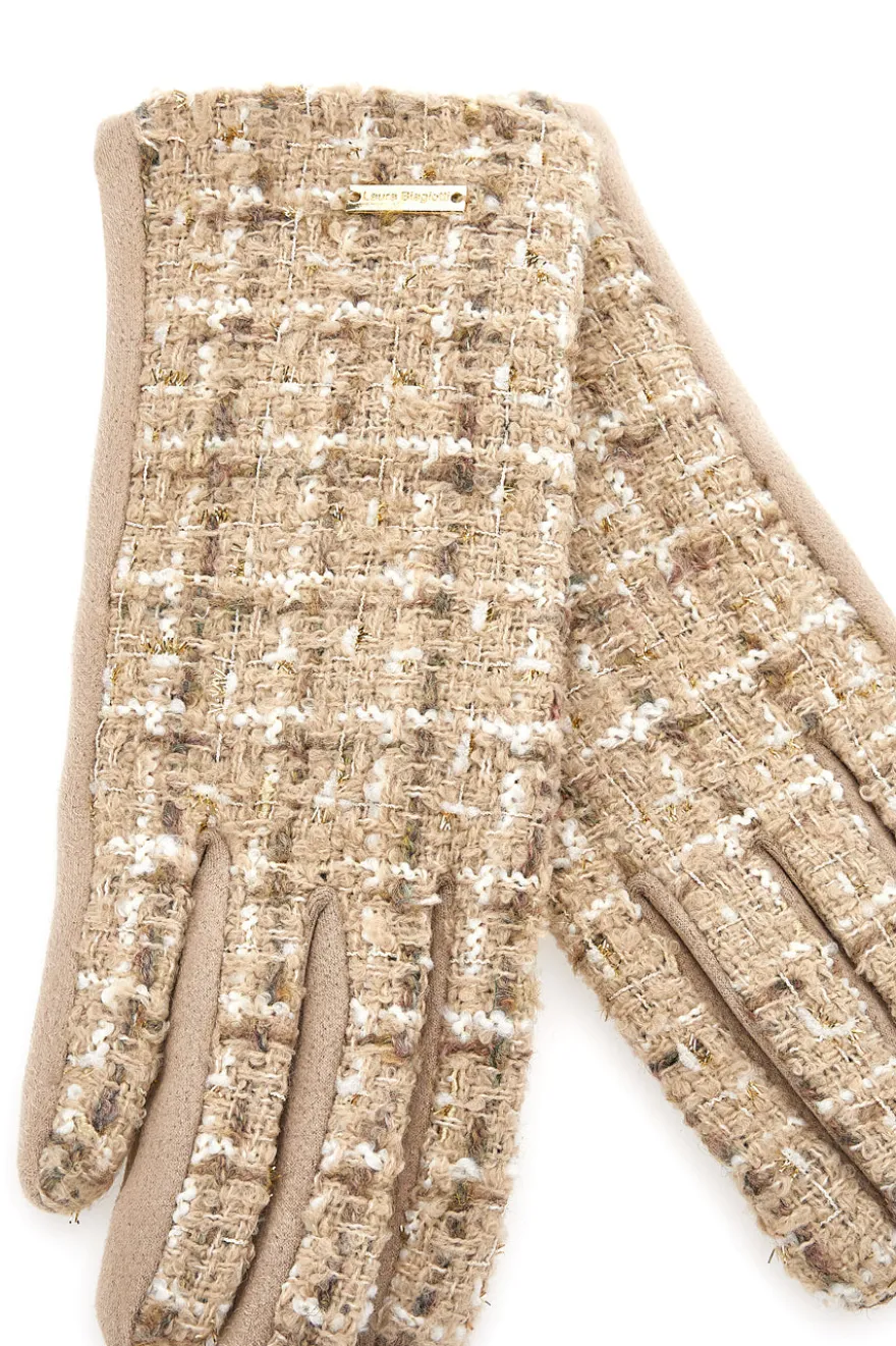 Guanti beige in tweed con touch screen Biagiotti LB25W907-20