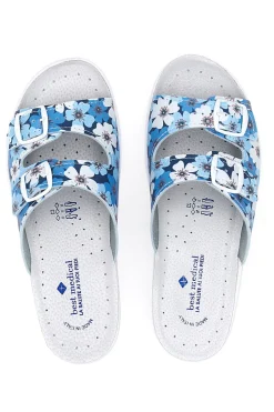 Hausschuhe mit blauen Blumen und doppeltem Anti-Rutsch-Band Best Medical 122F