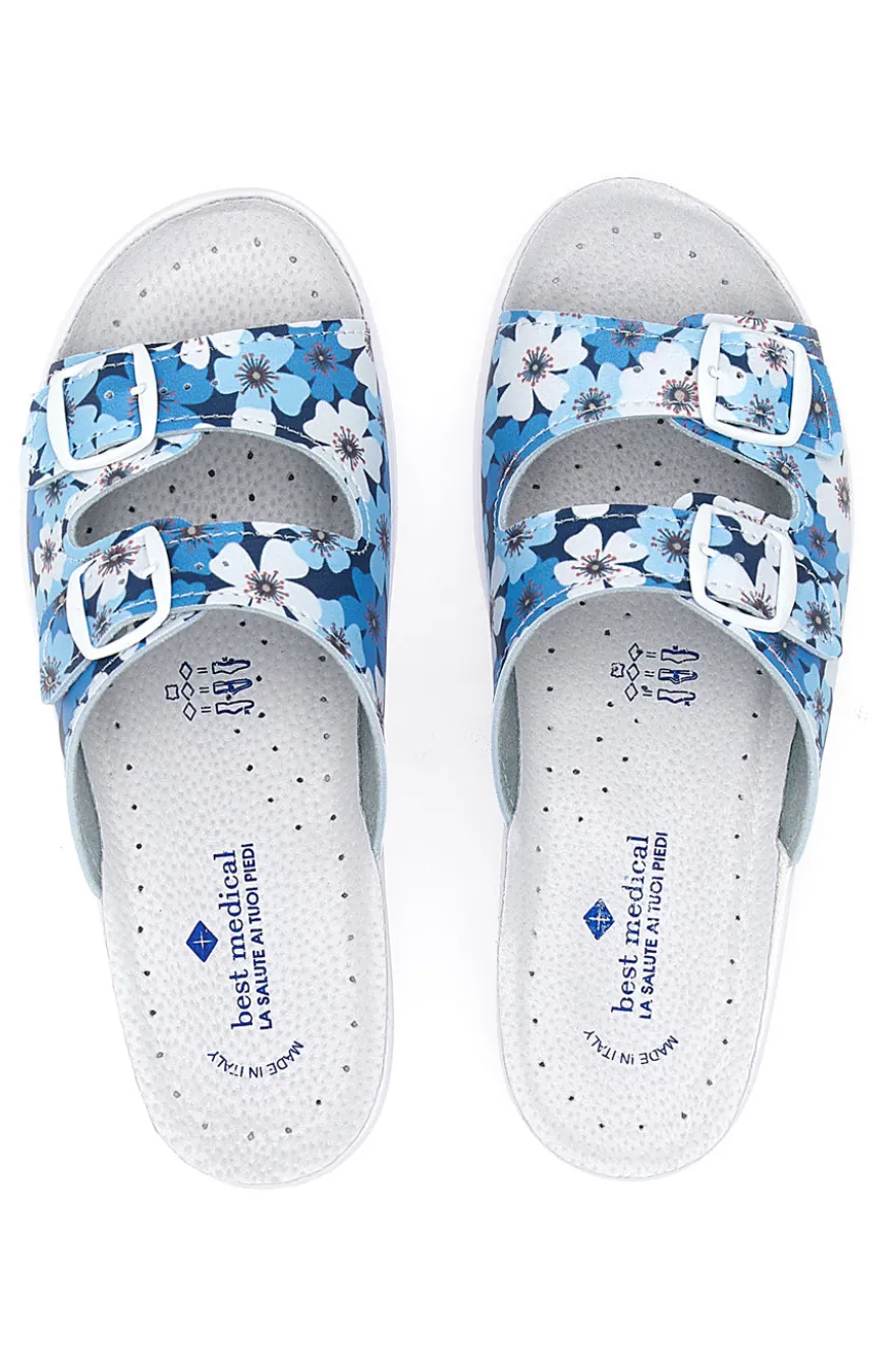 Hausschuhe mit blauen Blumen und doppeltem Anti-Rutsch-Band Best Medical 122F
