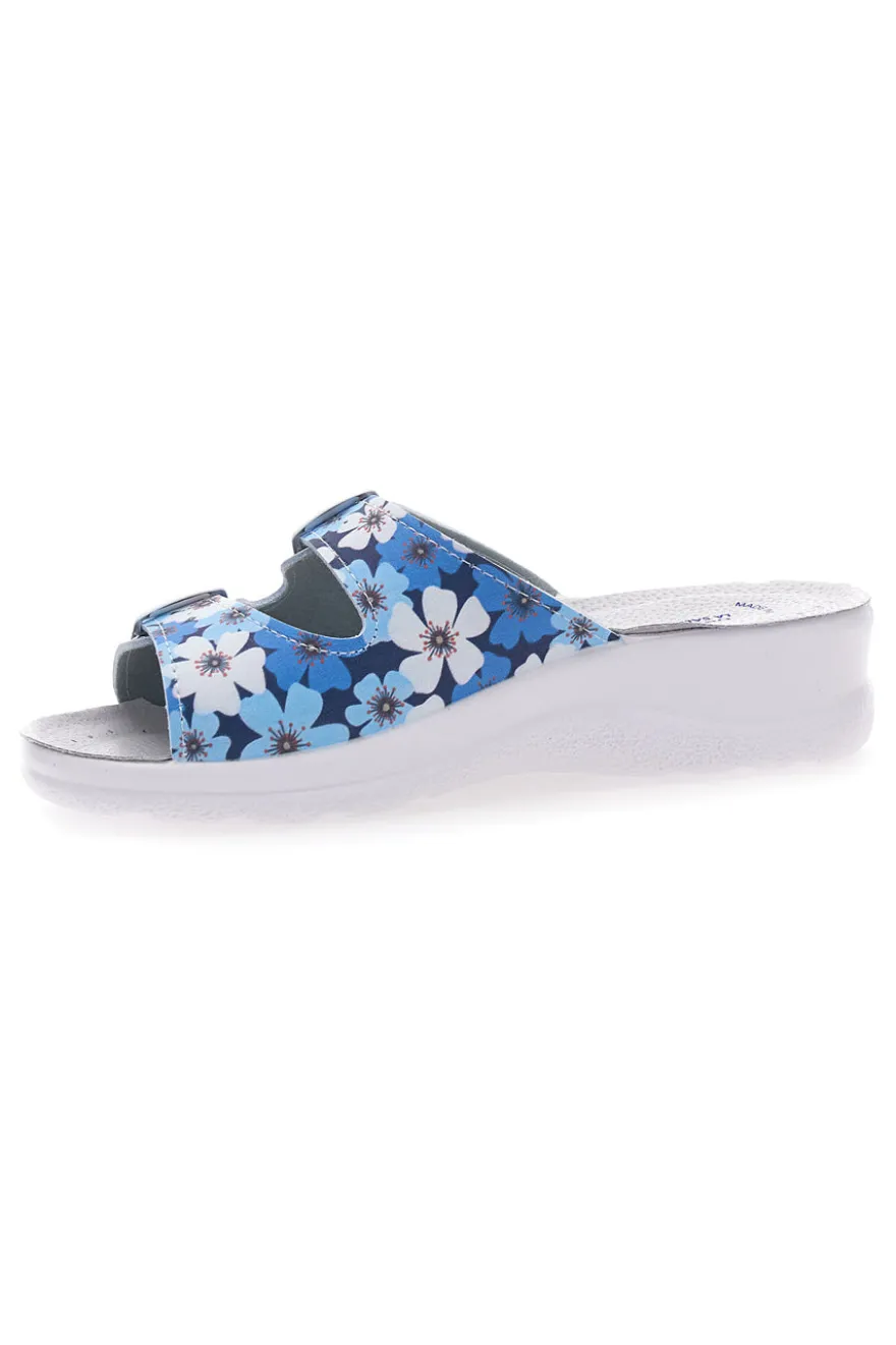 Hausschuhe mit blauen Blumen und doppeltem Anti-Rutsch-Band Best Medical 122F
