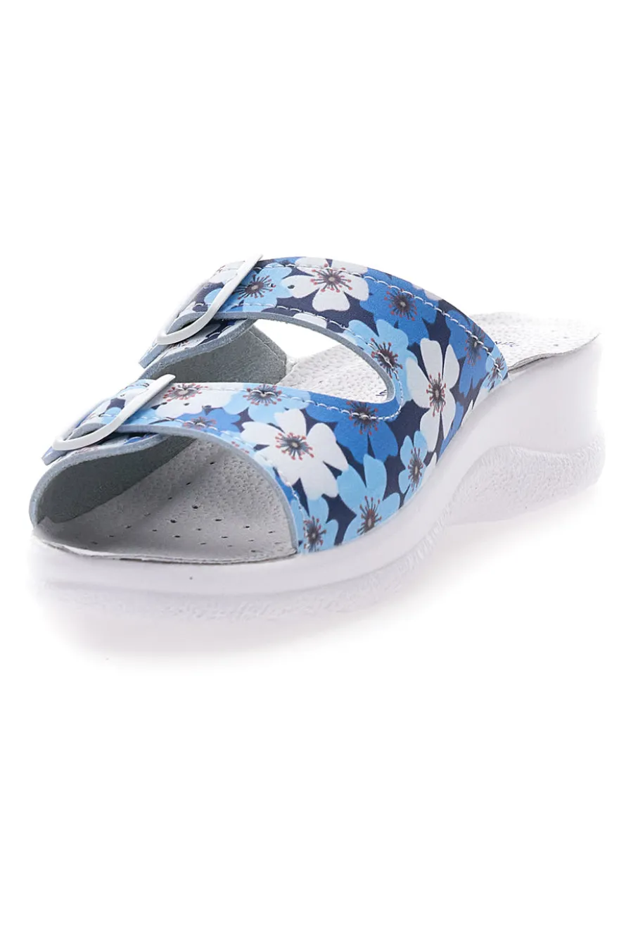 Hausschuhe mit blauen Blumen und doppeltem Anti-Rutsch-Band Best Medical 122F
