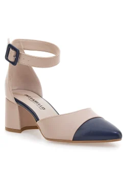 Hautfarbene Pumps mit blauer Spitze und Blockabsatz PICTARELLO 113