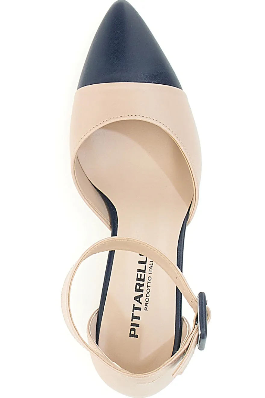 Hautfarbene Pumps mit blauer Spitze und Blockabsatz PICTARELLO 113