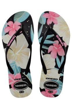 Havaianas Slim Floral Schwarz-Rosa Flip-Flops