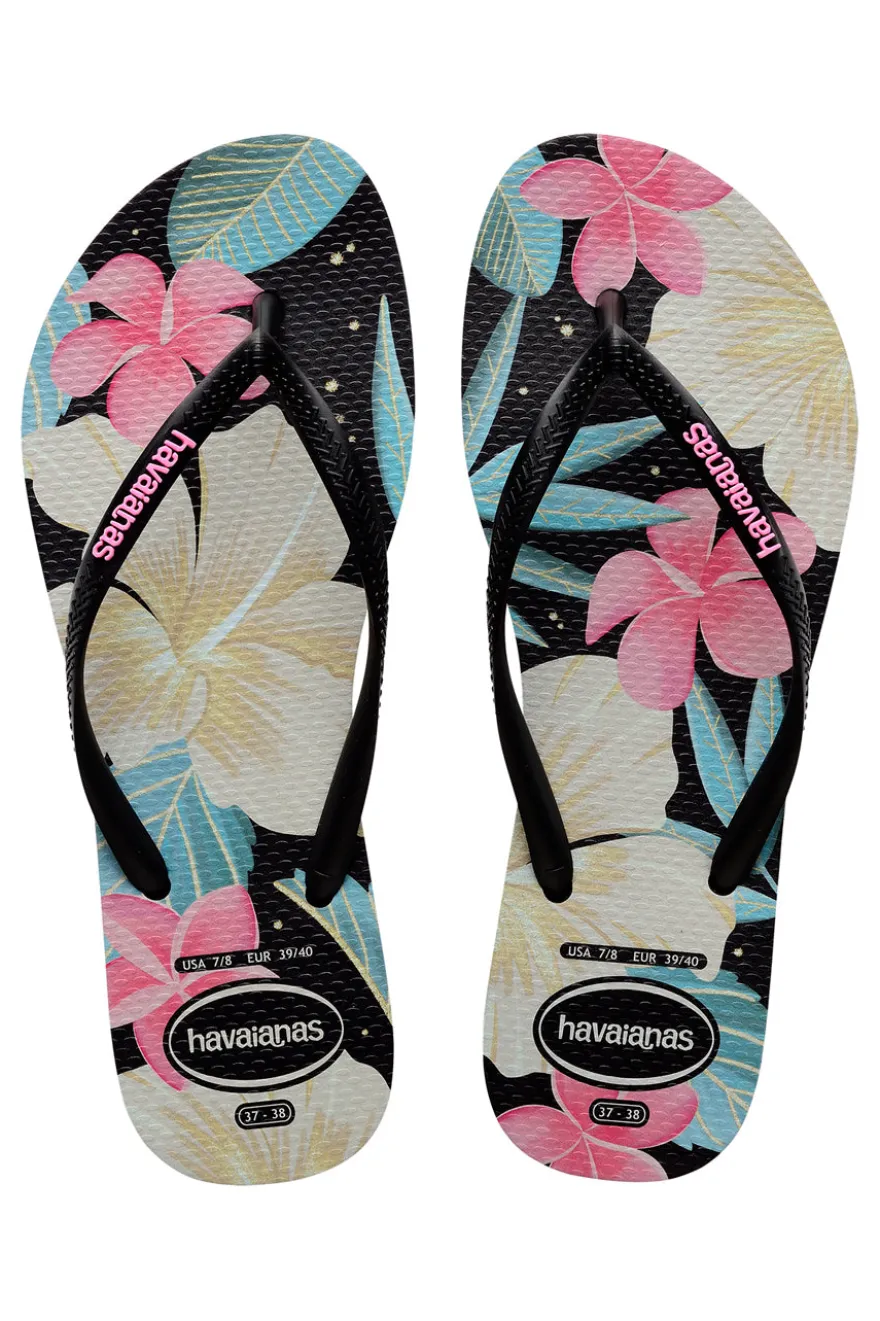 Havaianas Slim Floral Schwarz-Rosa Flip-Flops