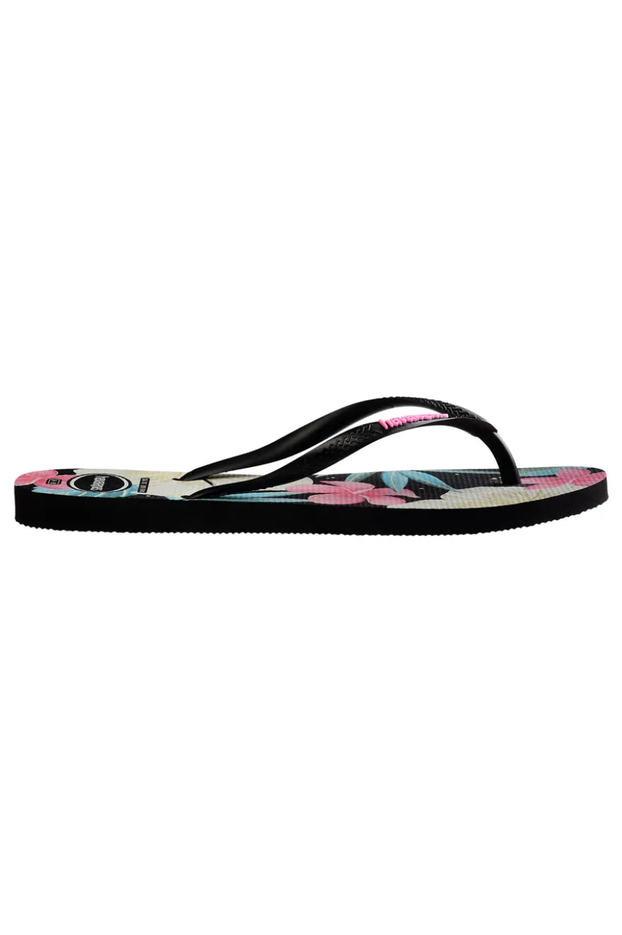 Havaianas Slim Floral Schwarz-Rosa Flip-Flops