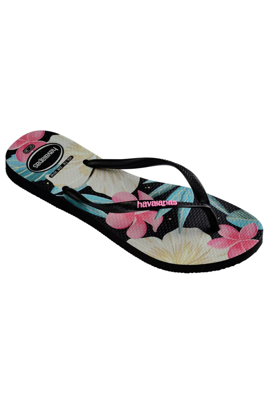 Havaianas Slim Floral Schwarz-Rosa Flip-Flops