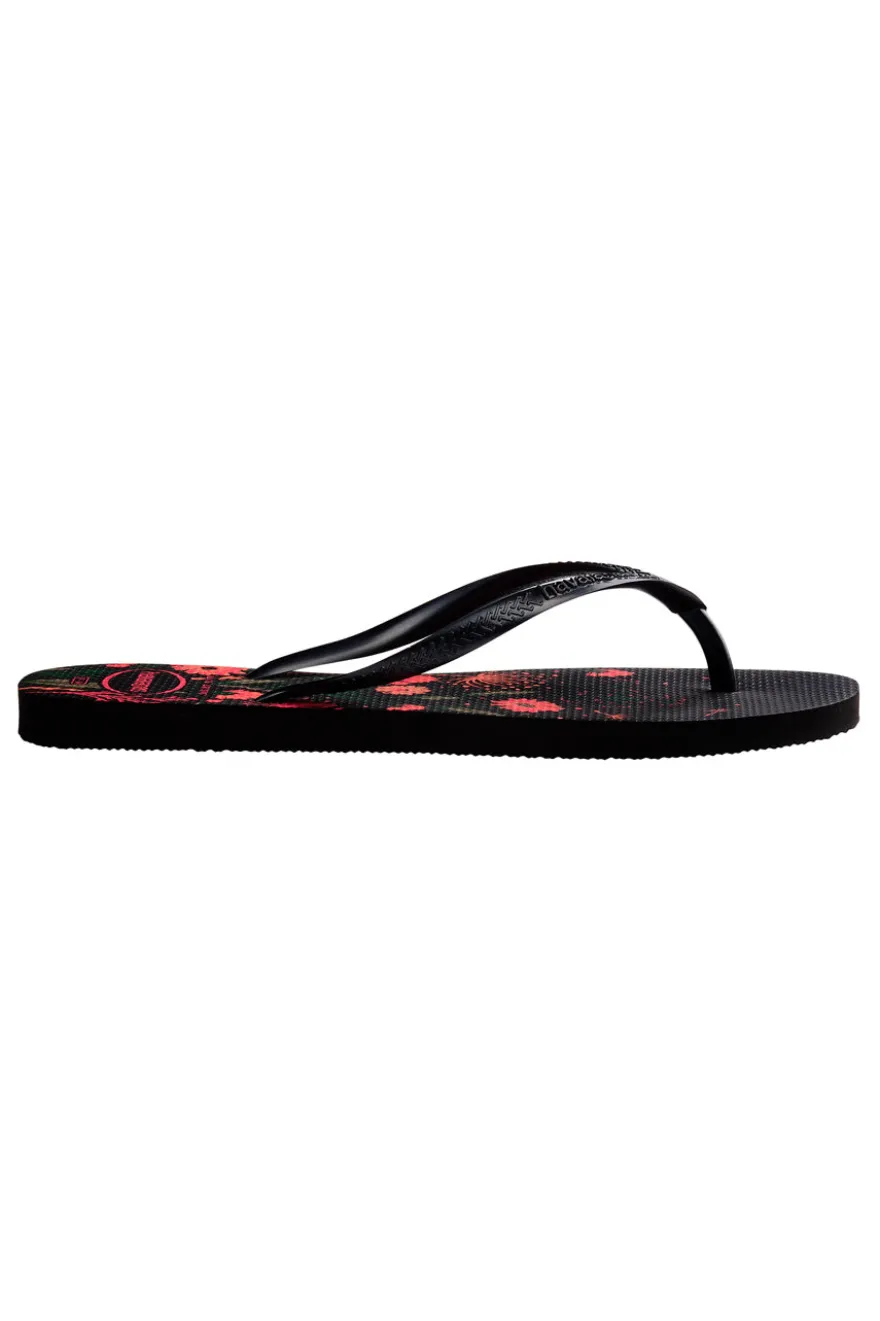 Havaianas Slim Organic Schwarze Flip-Flops mit Blumen