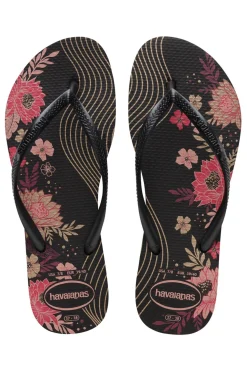 Havaianas Slim Organic Schwarze Flip-Flops mit Blumen