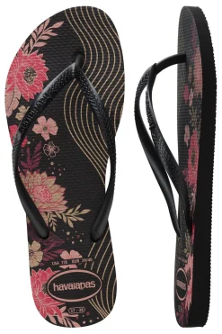 Havaianas Slim Organic Schwarze Flip-Flops mit Blumen