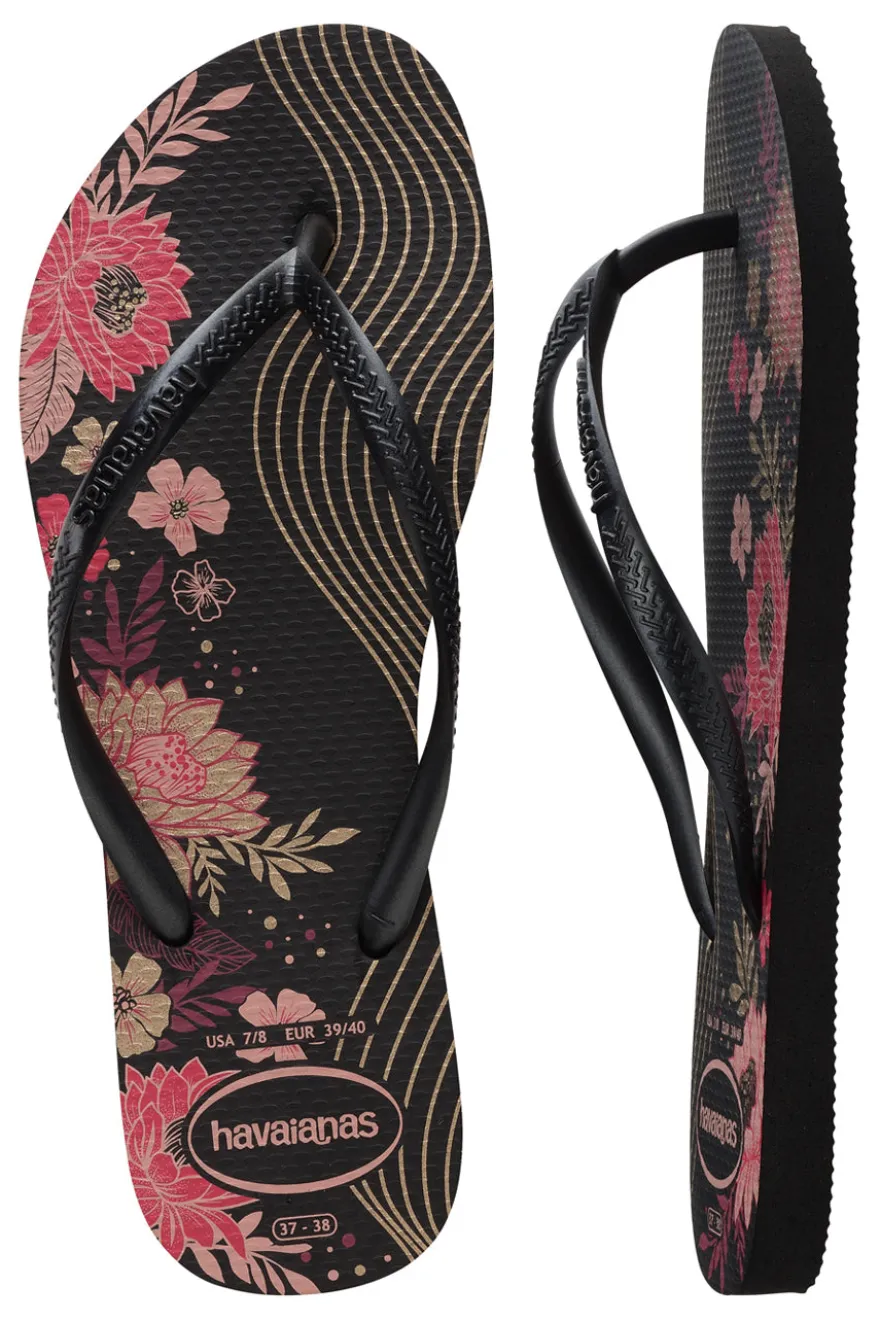 Havaianas Slim Organic Schwarze Flip-Flops mit Blumen