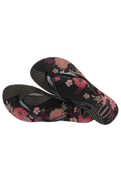 Havaianas Slim Organic Schwarze Flip-Flops mit Blumen