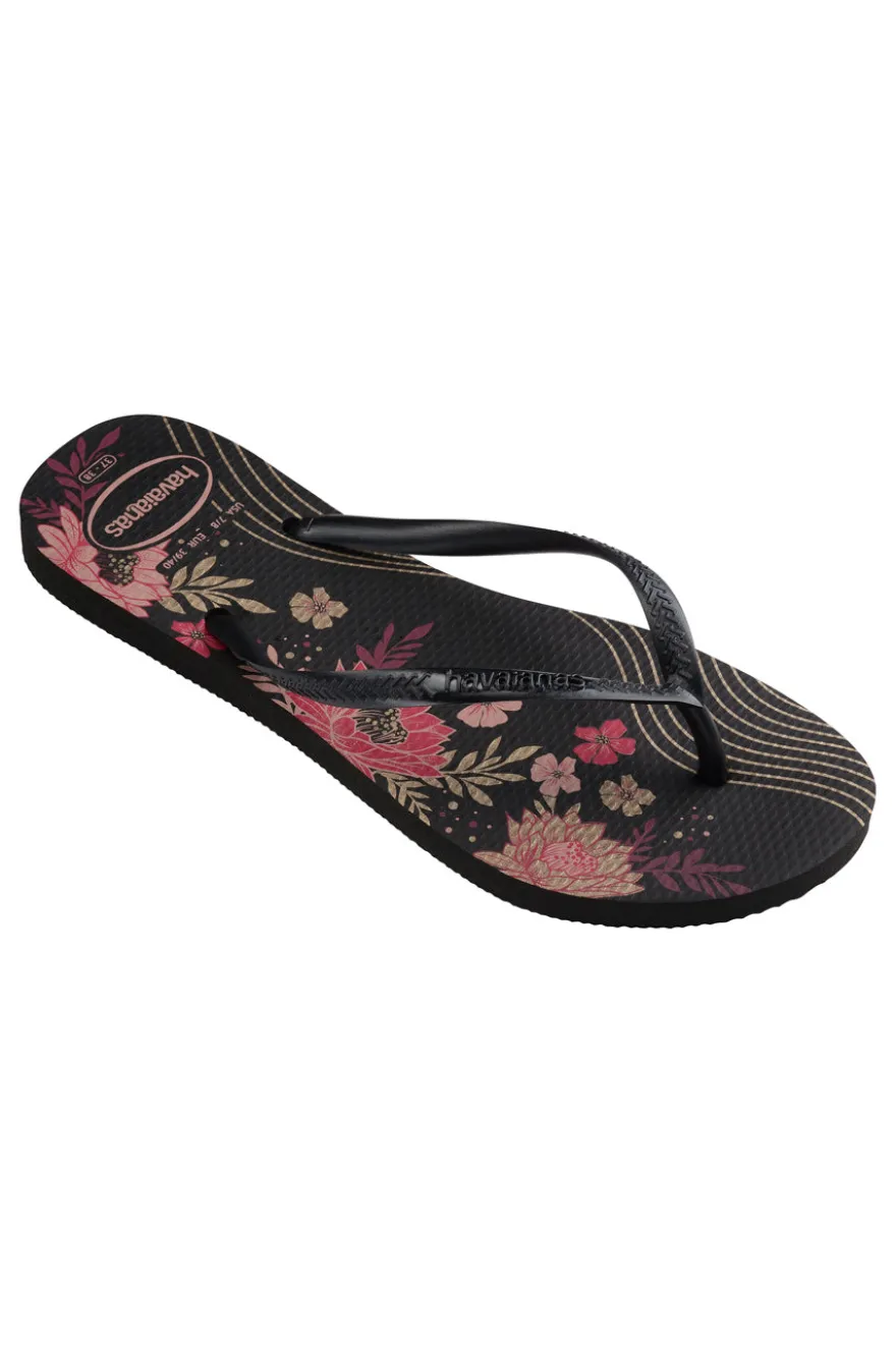 Havaianas Slim Organic Schwarze Flip-Flops mit Blumen