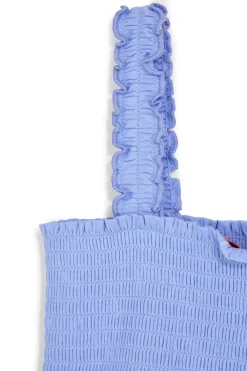 Hellblaues Baumwollkleid mit gerüschten Trägern Pitt Kinder Pt-g-d-9013