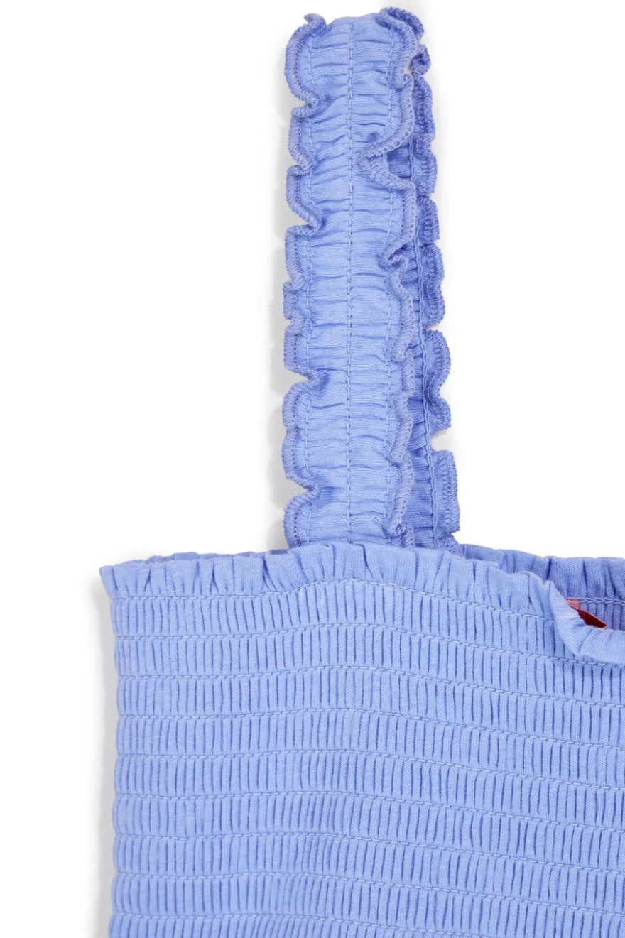 Hellblaues Baumwollkleid mit gerüschten Trägern Pitt Kinder Pt-g-d-9013