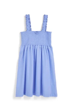 Hellblaues Baumwollkleid mit gerüschten Trägern Pitt Kinder Pt-g-d-9013