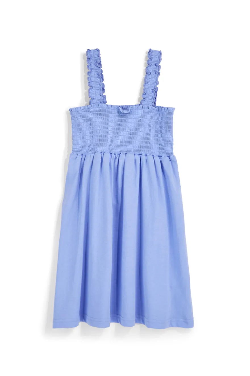 Hellblaues Baumwollkleid mit gerüschten Trägern Pitt Kinder Pt-g-d-9013