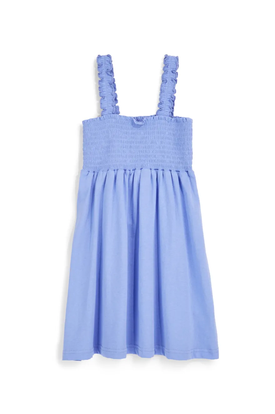 Hellblaues Baumwollkleid mit gerüschten Trägern Pitt Kinder Pt-g-d-9013
