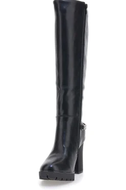 Hohe schwarze Stiefel mit dekorativer Kette THE FIRST H262534