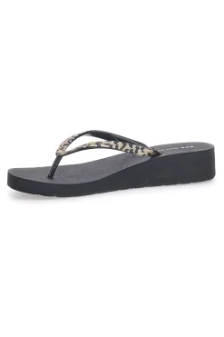Infradito nere con stampa animalier e suola platform SUPERGA S24T203