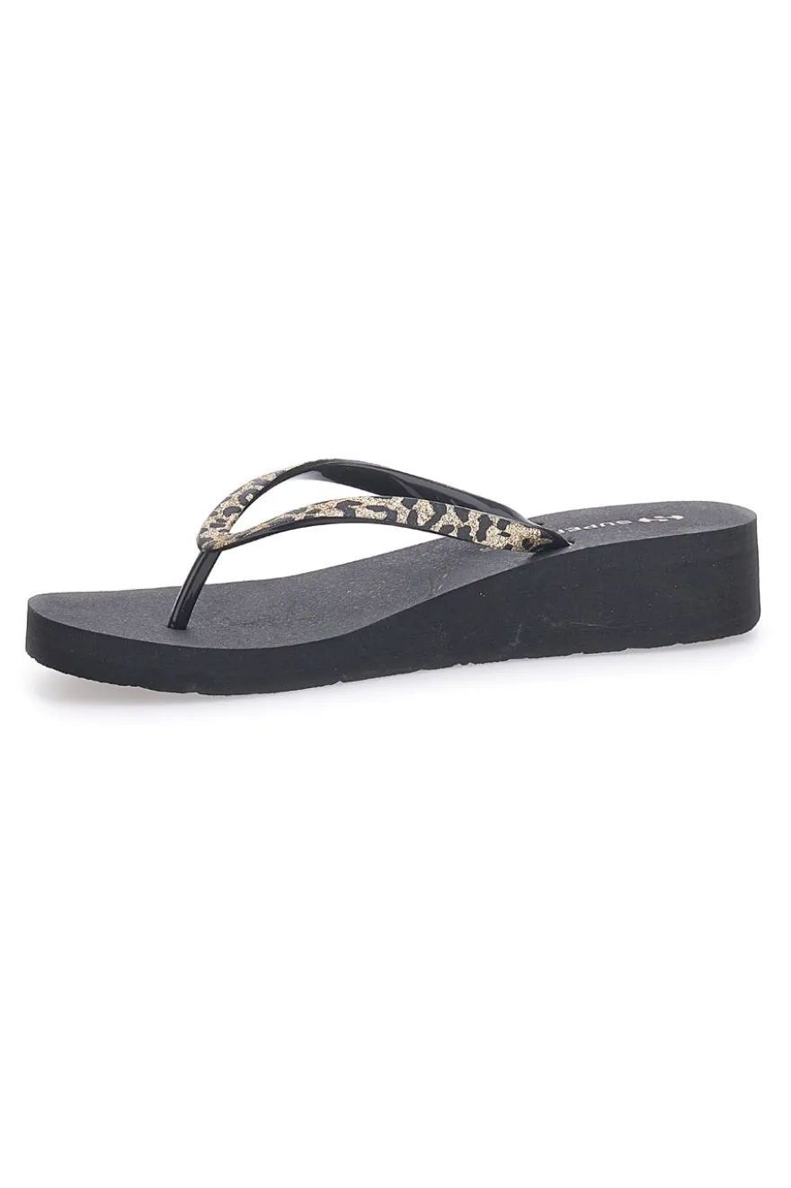 Infradito nere con stampa animalier e suola platform SUPERGA S24T203