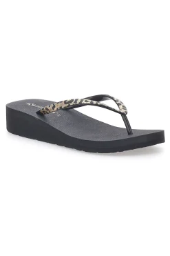 Infradito nere con stampa animalier e suola platform SUPERGA S24T203