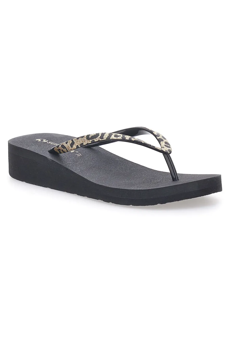 Infradito nere con stampa animalier e suola platform SUPERGA S24T203