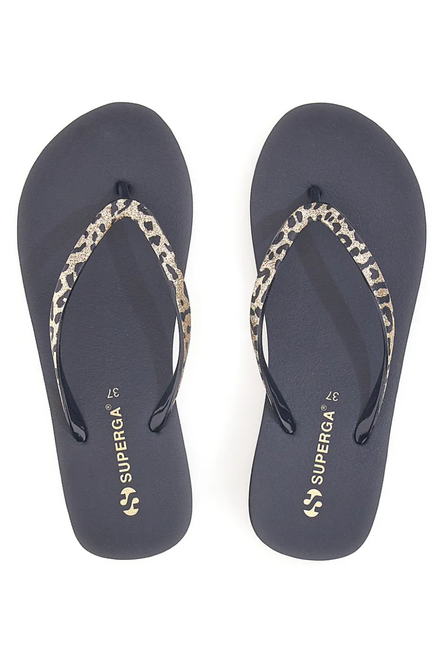 Infradito nere con stampa animalier e suola platform SUPERGA S24T203