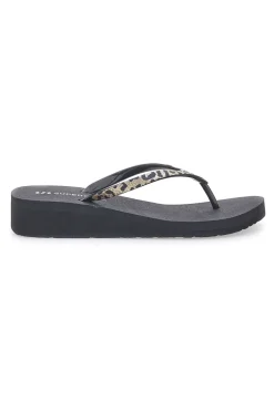 Infradito nere con stampa animalier e suola platform SUPERGA S24T203
